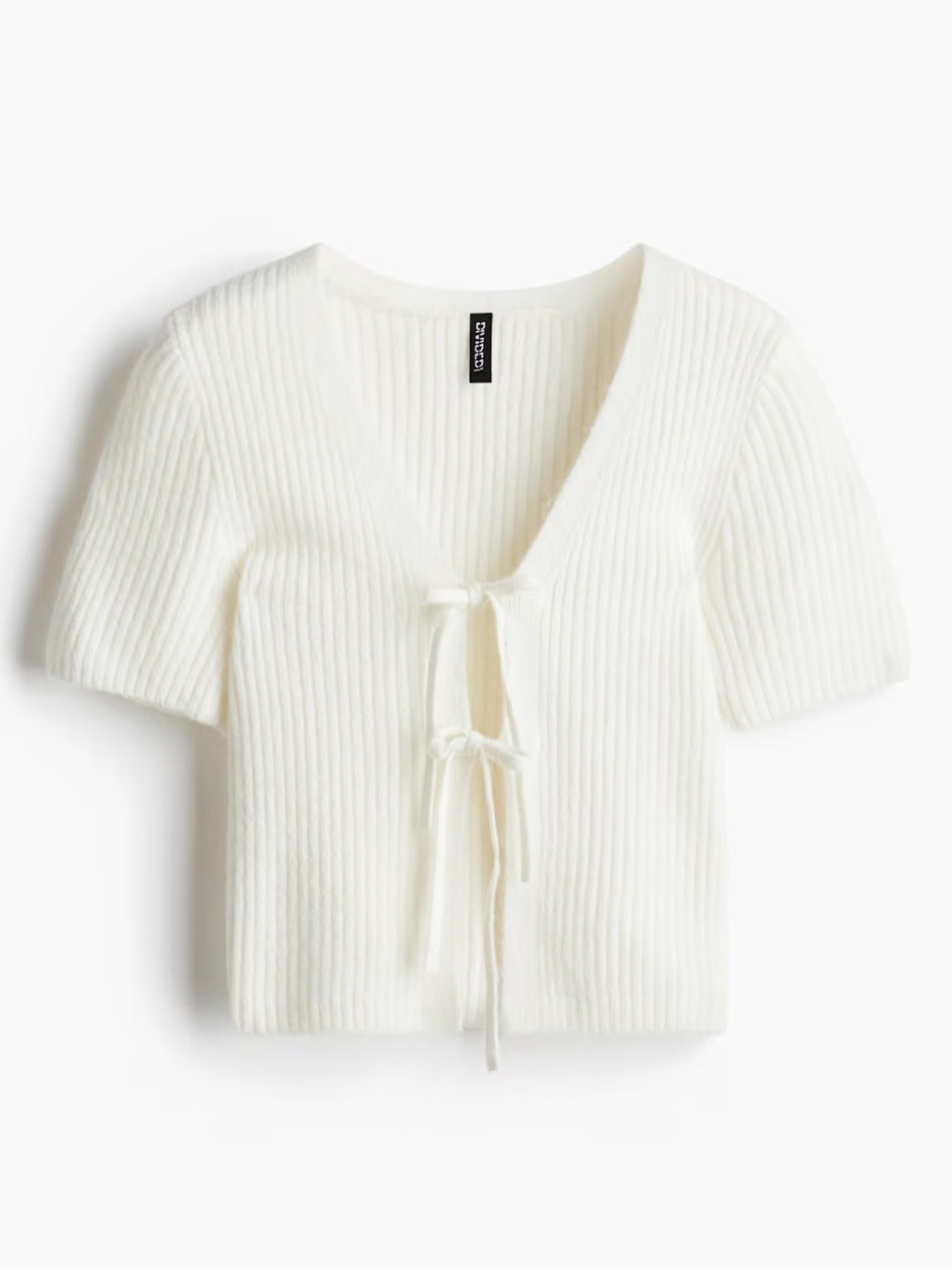H&M Cream Ribbed Tie-Front Cropped Top